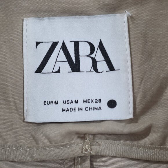 Zara Trench Coat Womens M Beige Belted Long Pockets Buttons Lightweight Preppy - Picture 3 of 16